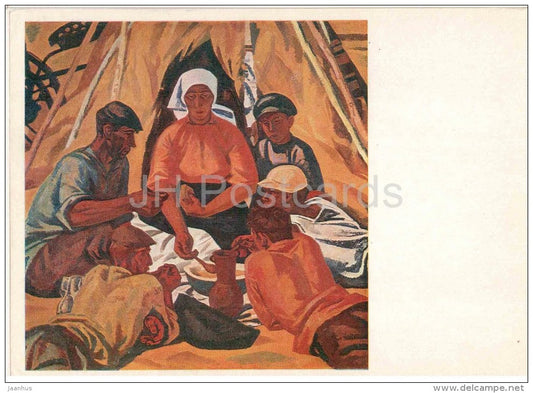 painting by V. Ivanov - Afternoon snack , 1960 - russian women - russian art - unused - JH Postcards