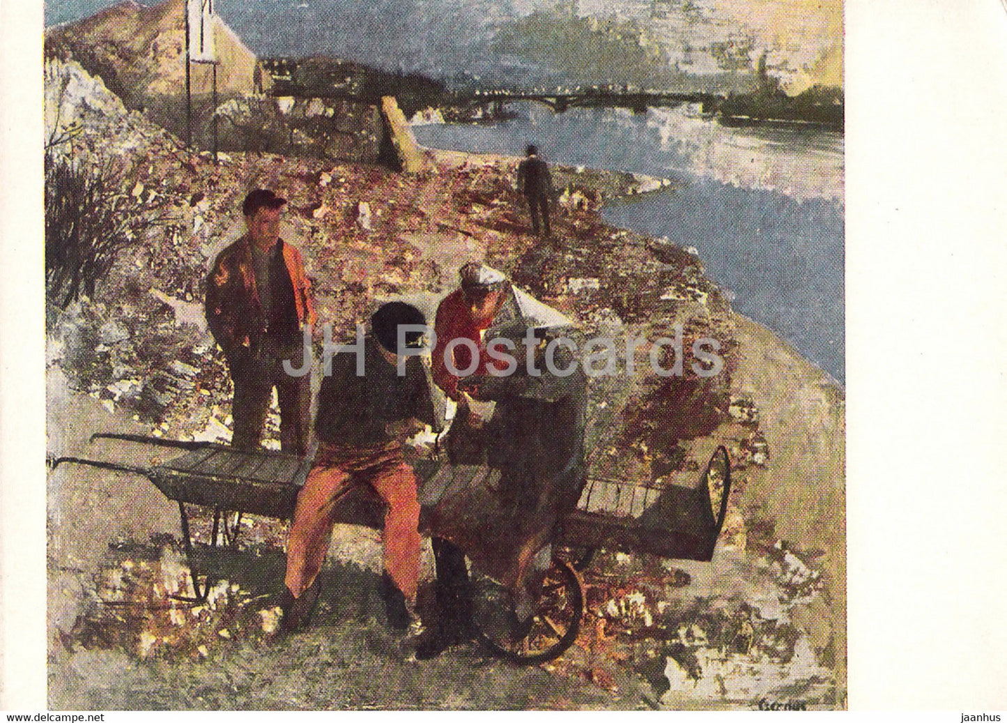 painting by T. Csernus - Ujpest Embankment - 1 - Hungarian art - 1959 - Russia USSR - unused - JH Postcards