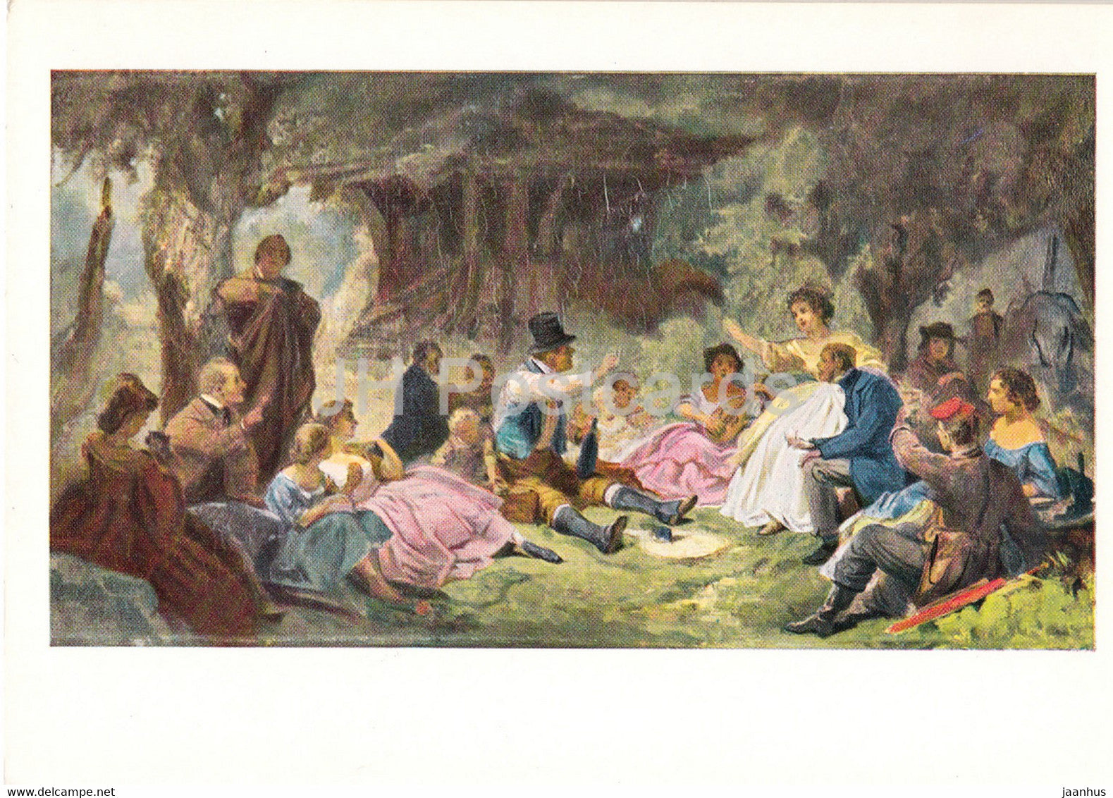 painting by Carl Spitzweg - Das Picknick - 1038 - German art - Germany - unused - JH Postcards