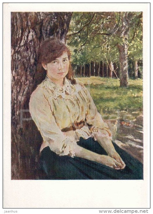painting by V. Serov - Girl in the Sunlight - russian art  - unused - JH Postcards