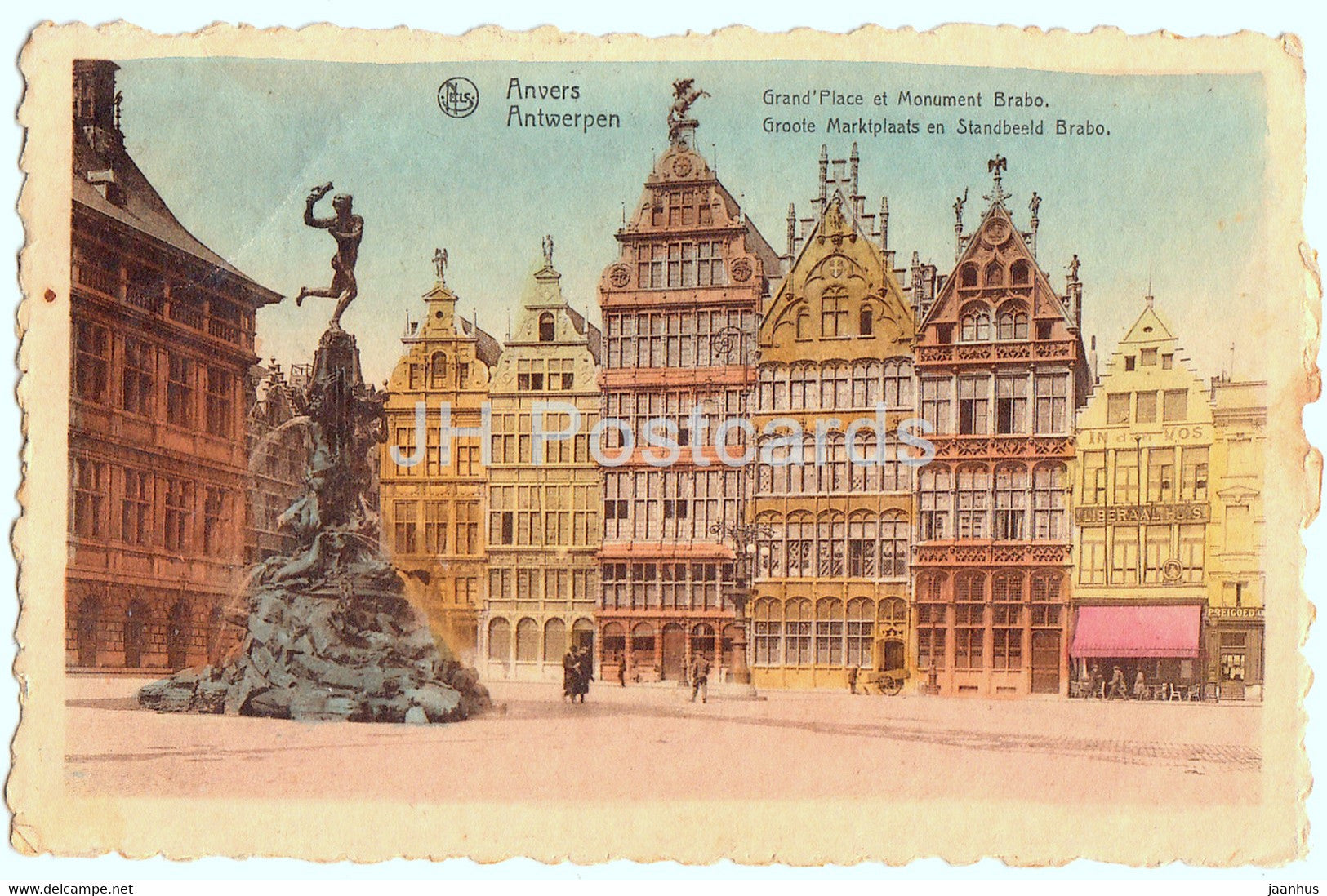 Anvers - Antwerpen - Grand Place et Monument Brabo - old postcard - 1930 - Belgium - used - JH Postcards