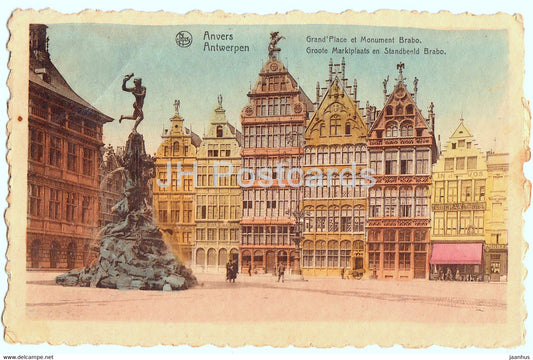 Anvers - Antwerpen - Grand Place et Monument Brabo - old postcard - 1930 - Belgium - used - JH Postcards