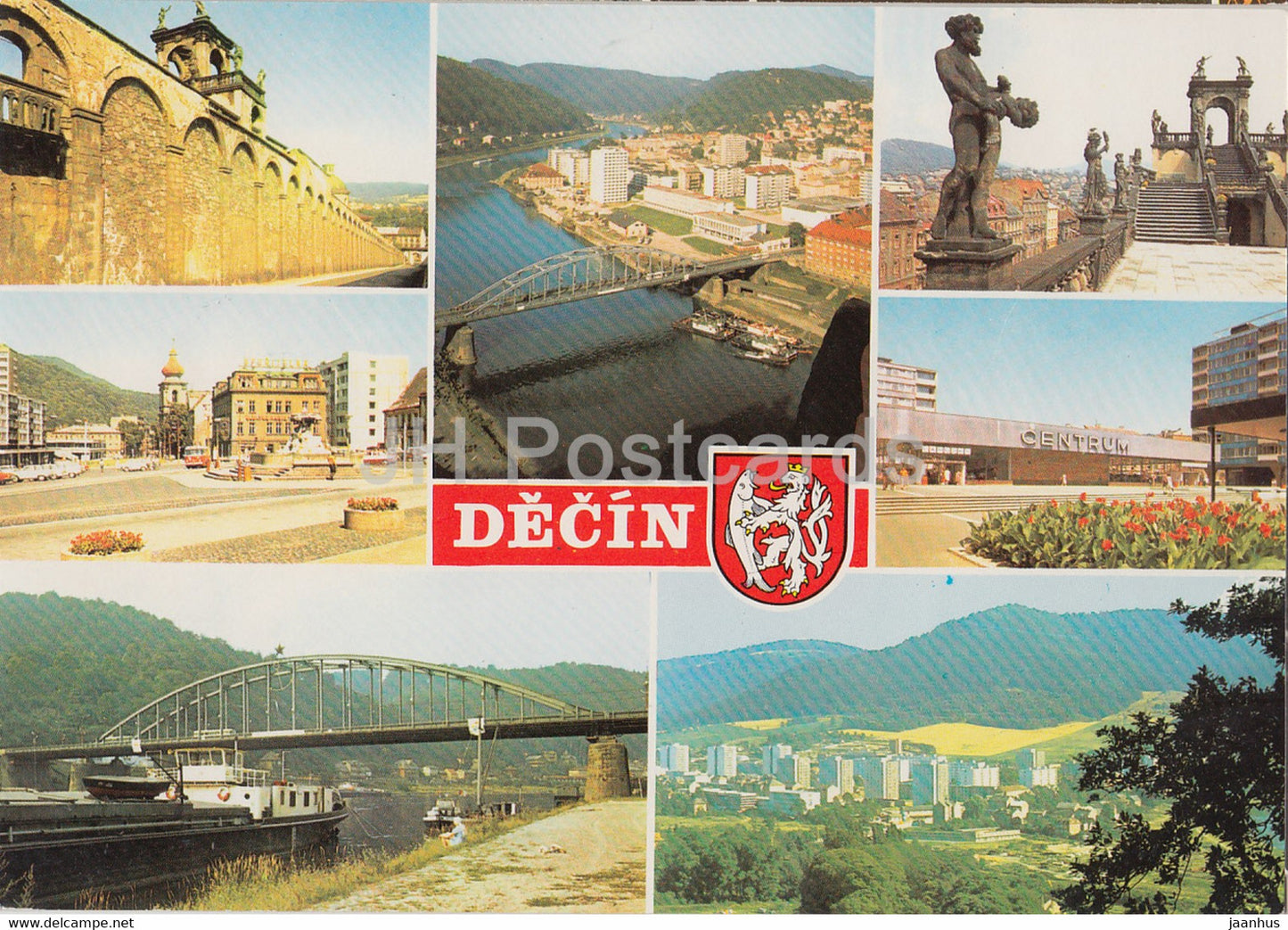 Decin - castle - Lenin square - general view - shop - bridge - multiview - 1975 - Czechoslovakia - Slovakia - used - JH Postcards