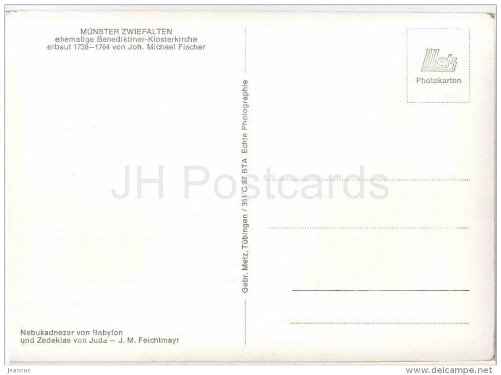 Münster Zwiefalten - ehemalige Benediktiner-Klosterkirche - Nebukadnezar - church - Germany - nicht gelaufen - JH Postcards