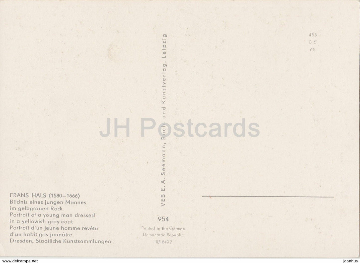 peinture de Frans Hals - Bildnis eines Junges Mannes im gelbgrauen Rock - Art néerlandais - Allemagne DDR - inutilisé