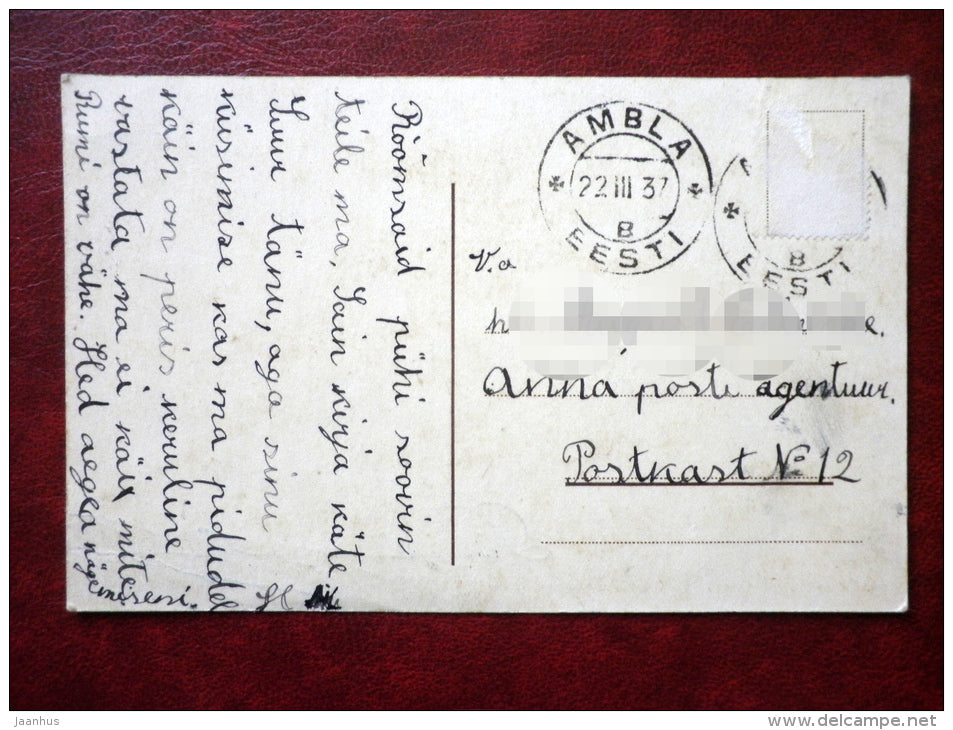 Easter Greeting Card - children - chicken - circulated in 1937 - Estonia - used - JH Postcards