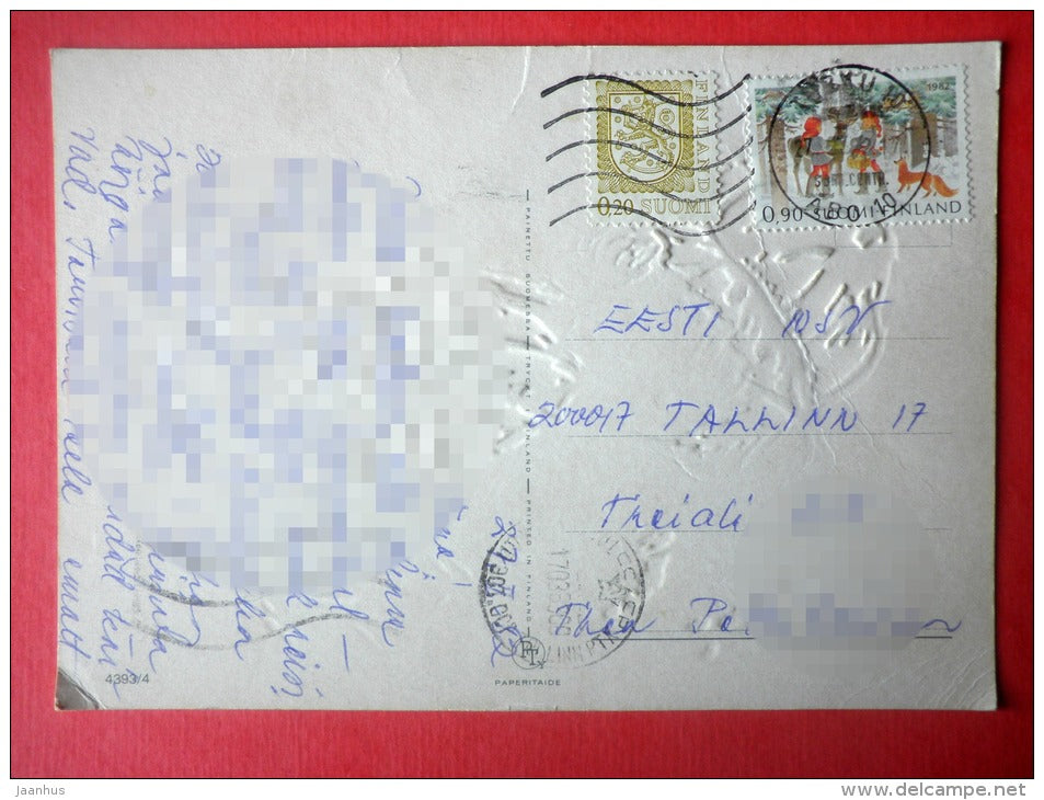 illustration by Laura Lee - boy - butterfly - embossed - 4393/4 - Finland - sent from Finland Turku to Estonia USSR 1982 - JH Postcards