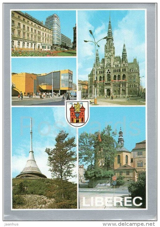 Liberec - Gottwald square - Trade house JEŠTED - town hall - Ješted hill - castle - Czechoslovakia - Czec - JH Postcards