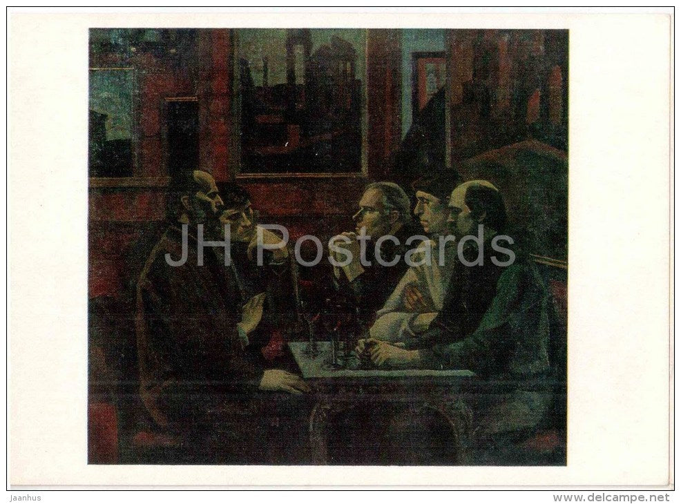 painting by V. Ivanov - greko cafe , 1975 - artists - russian art - unused - JH Postcards