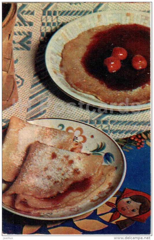 pancakes with jam - dessert - Food for Children - dishes  - cuisine - 1972 - Russia USSR - unused - JH Postcards