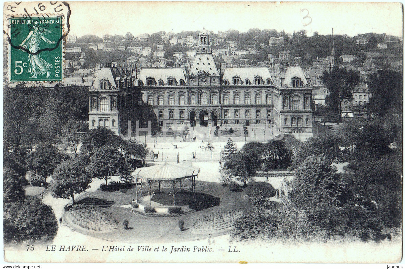 Le Havre - L'Hotel de Ville et le Jardin Public - 75 - old postcard - 1909 - France - used - JH Postcards