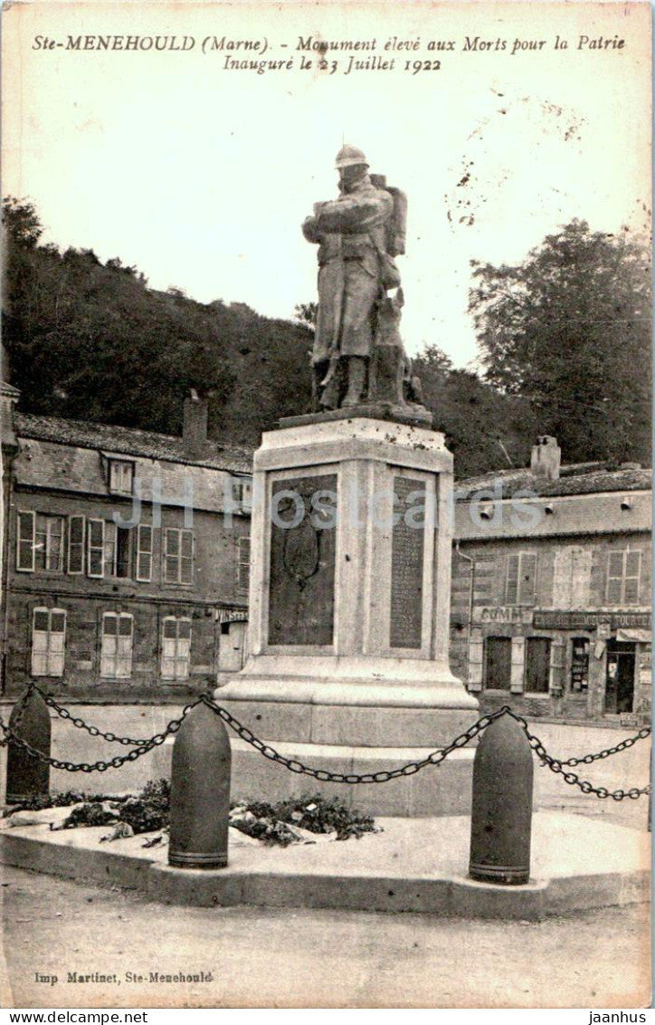 Sainte Menehould - Ste - Monument eleve aux Morts pour la Patrie - old postcard - 1924 - France - used - JH Postcards