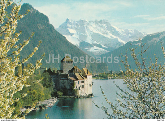 Le Chateau de Chillon pres Montreux - Lac Leman et les Dents du Midi - castle - 9379 - 1977 - Switzerland - used - JH Postcards