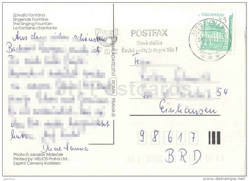 Marianske Lazne - Marienbad - The Singing Fountain - Czech - used 1995 - JH Postcards