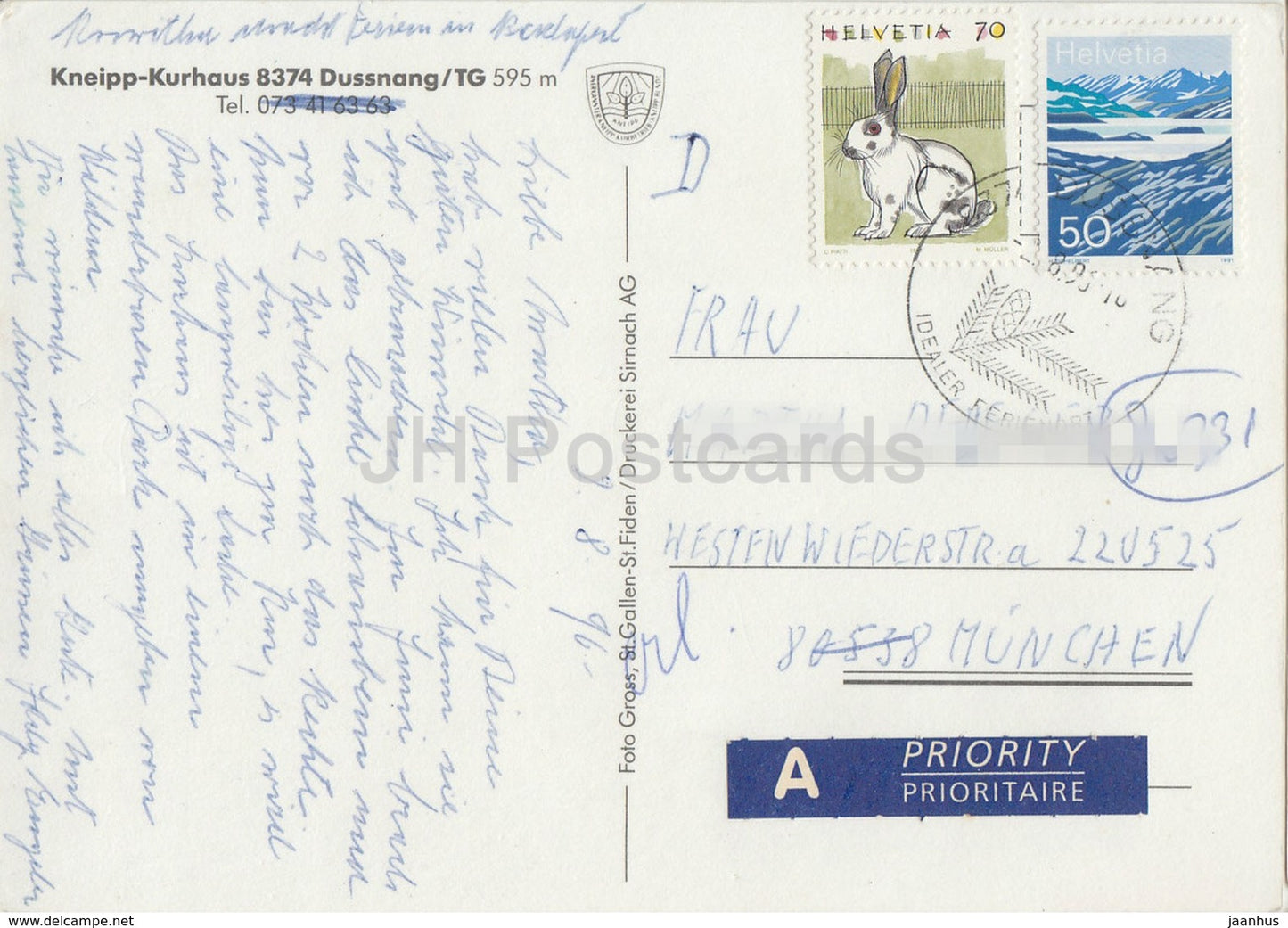 Dussnang TG - Kneipp Kurhaus - 1996 - Switzerland - used