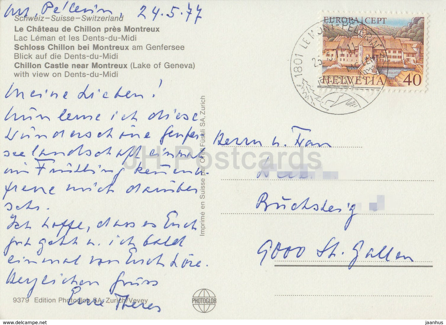 Le Chateau de Chillon pres Montreux - Lac Leman et les Dents du Midi - castle - 9379 - 1977 - Switzerland - used