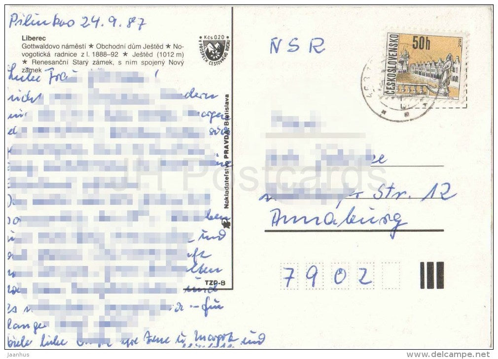 Liberec - Gottwald square - Trade house JEŠTED - town hall - Ješted hill - castle - Czechoslovakia - Czec - JH Postcards