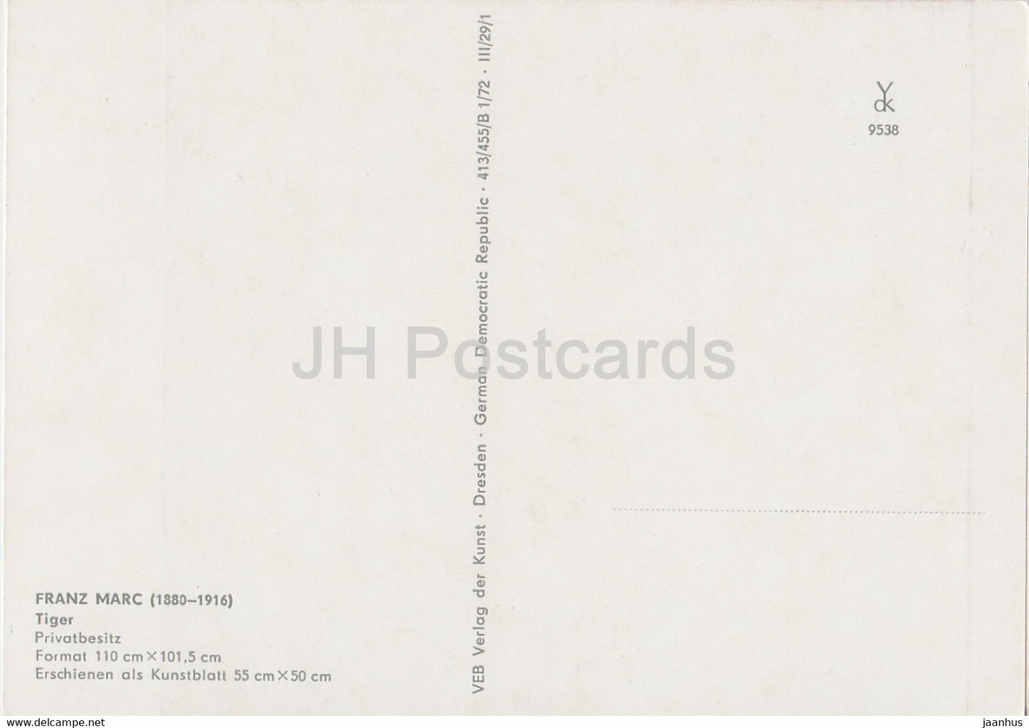 peinture de Franz Marc - Tigre - Art allemand - Allemagne DDR - inutilisé