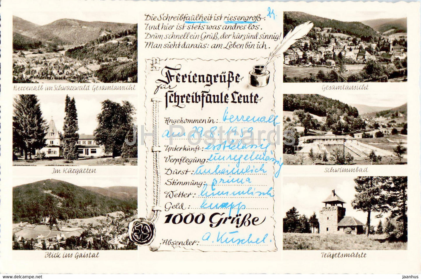 Herrenalb - Kurgarten - Gaistal - Teufelsmuhle - Feriengrusse fur schreibfaule Leute - old postcard - Germany - used - JH Postcards