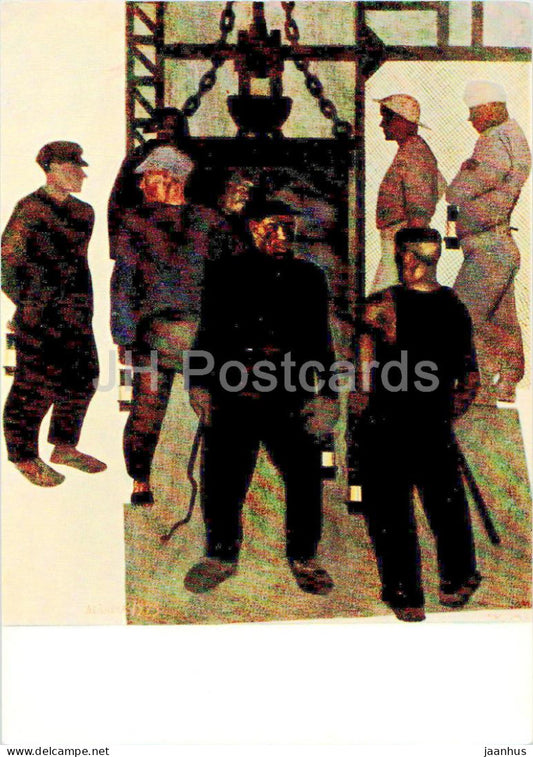 painting by A. Deyneka - Before going Down the Mine - workers - Russian art - 1968 - Russia USSR - unused - JH Postcards