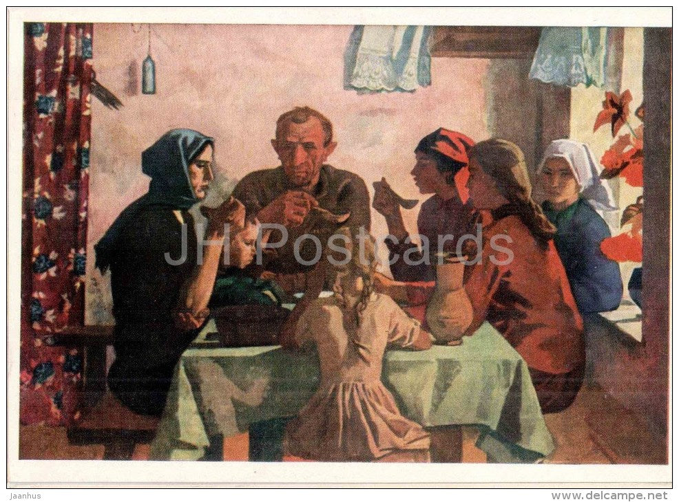 painting by V. Ivanov - Family , 1964 - russian art - unused - JH Postcards
