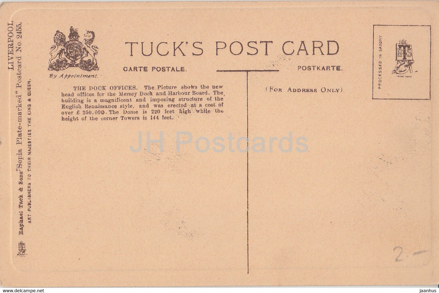 Liverpool - The Dock Offices - 2455 - carte postale ancienne - Angleterre - Royaume-Uni - inutilisée