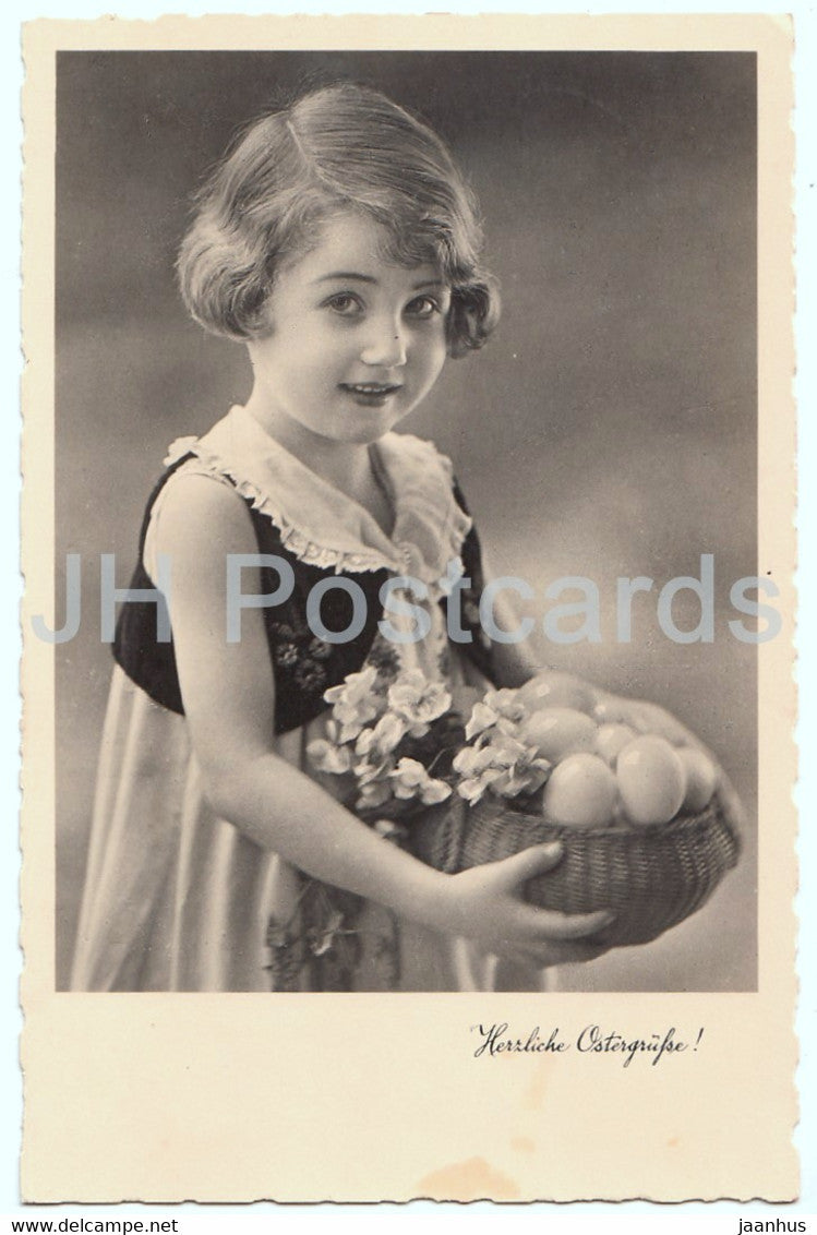 Easter Greeting Card - Herzliche Ostergrusse - egg - girl - Amag 65294 - old postcard - 1936 - Germany - used - JH Postcards