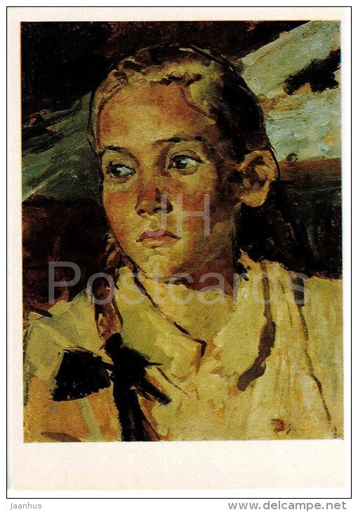 painting by A. Gorsky - Lyuba from Dedinovo village , 1953 - girl - russian art - unused - JH Postcards