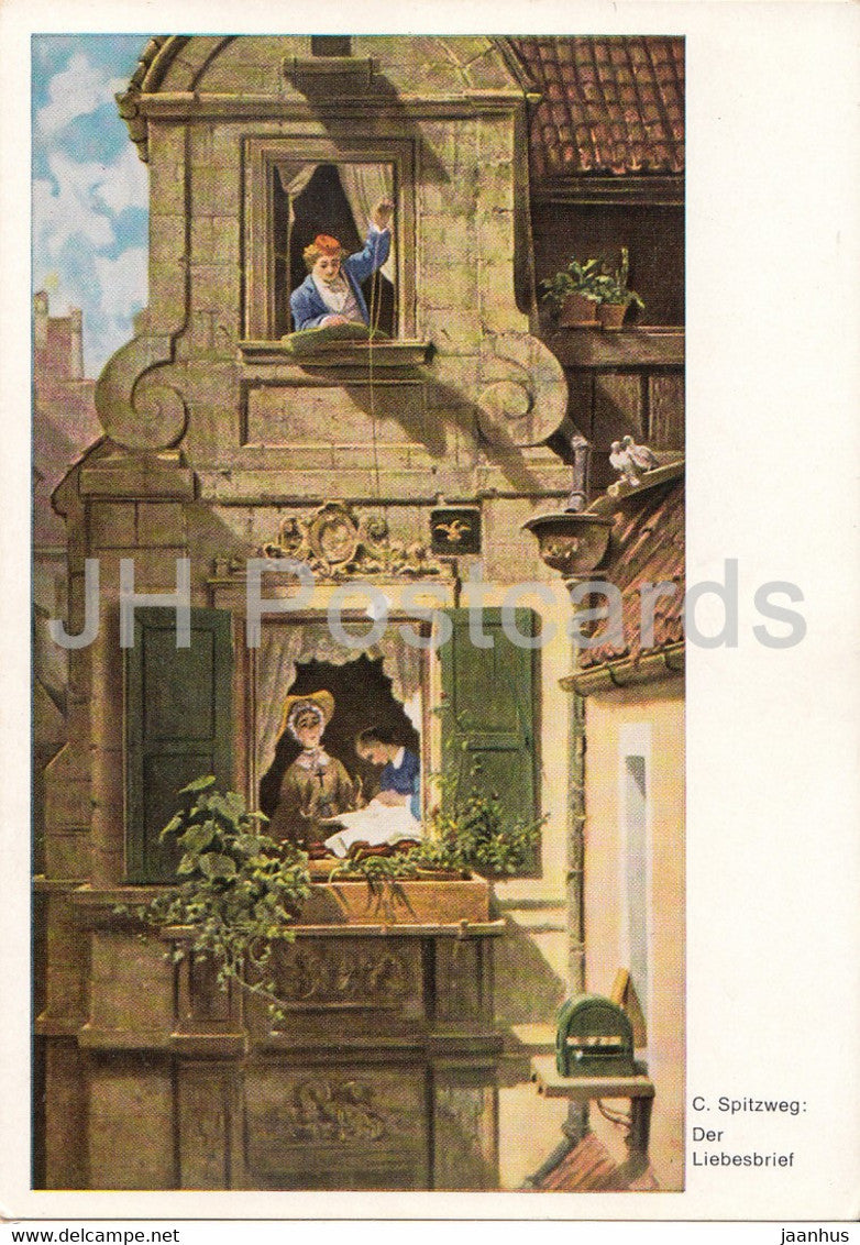 painting by Carl Spitzweg - Der Liebesbrief - German art - Germany - unused - JH Postcards