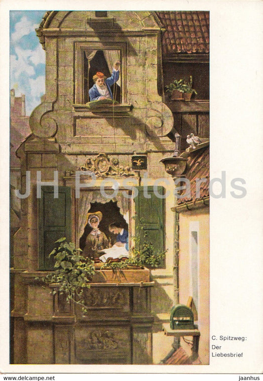 painting by Carl Spitzweg - Der Liebesbrief - German art - Germany - unused - JH Postcards