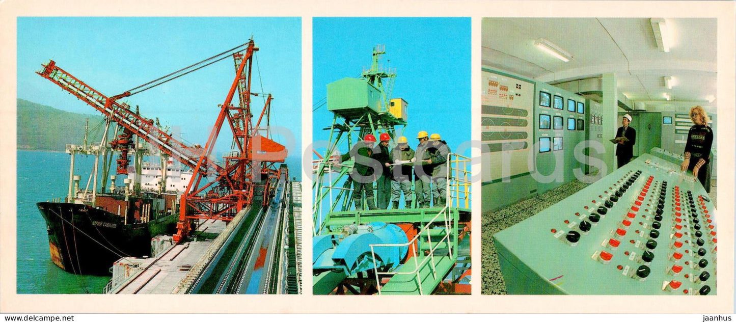 Vostochny Port (Eastern Port) - Coal pier - port - ship Yuri Savinov - crane - 1982 - Russia USSR - unused