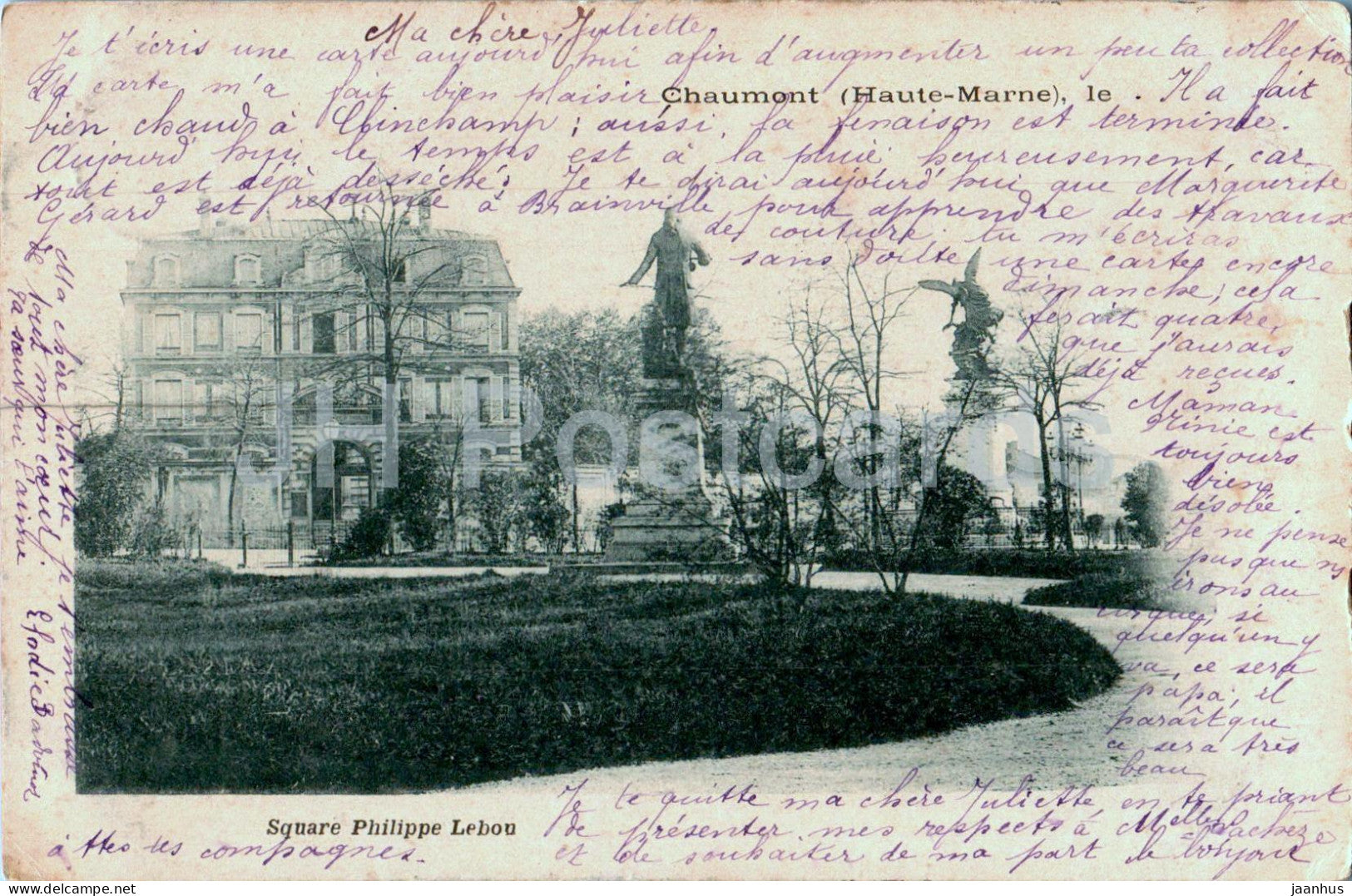 Chaumont - Square Philippe Lebon - old postcard - 1902 - France - used - JH Postcards