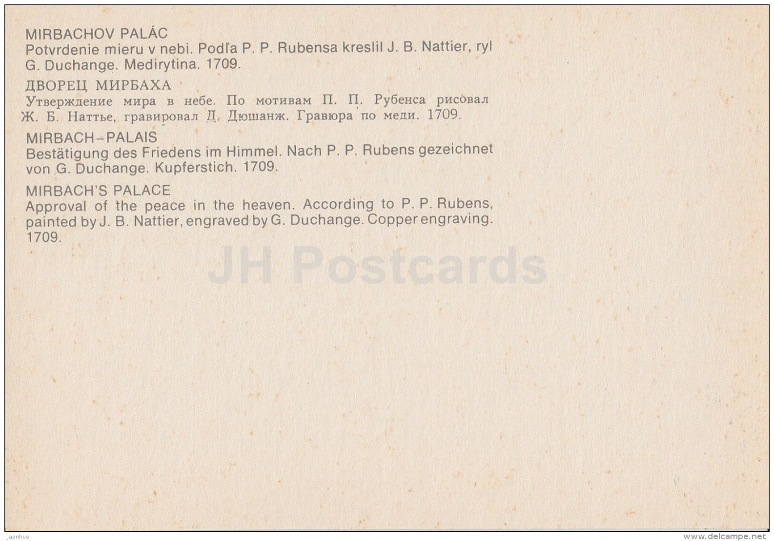 Approval of the Peace in the Heaven - Mirbach´s Palace - art - Slovakia - unused - JH Postcards