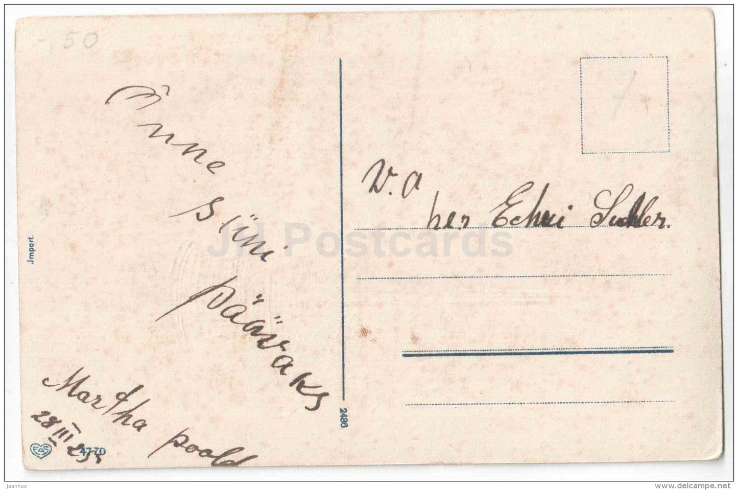 illustration - girl with flower basket - 2486 - circulated in Estonia in 1925 - JH Postcards