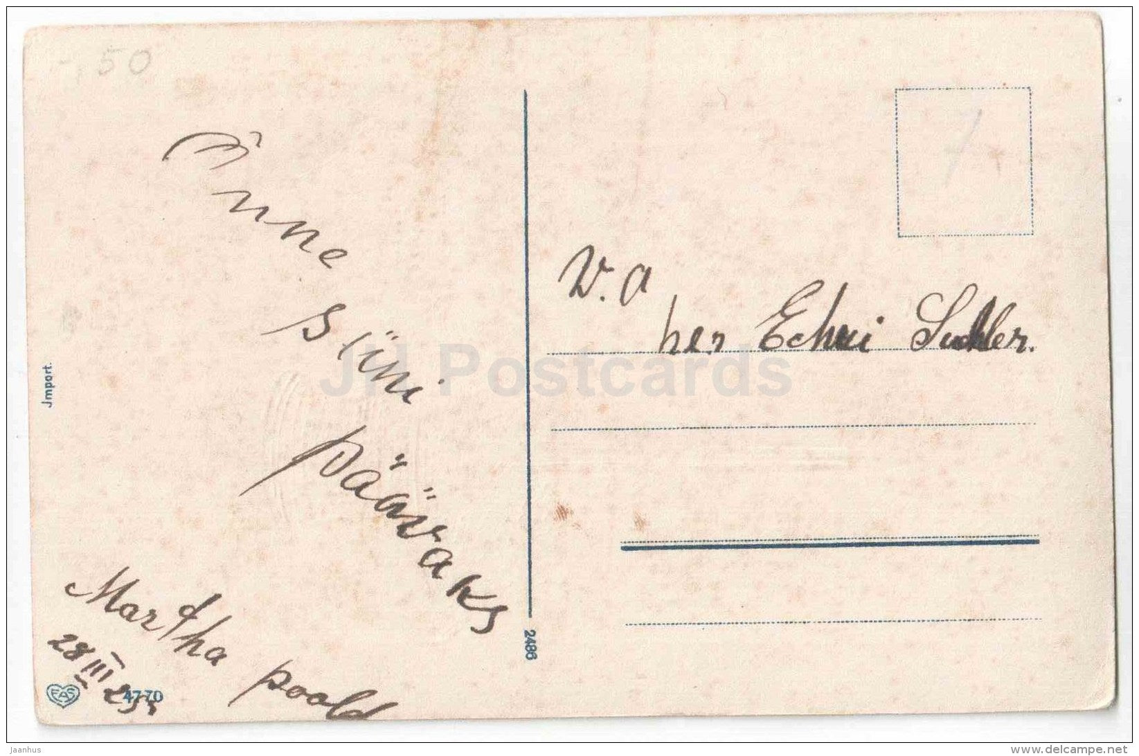 illustration - girl with flower basket - 2486 - circulated in Estonia in 1925 - JH Postcards