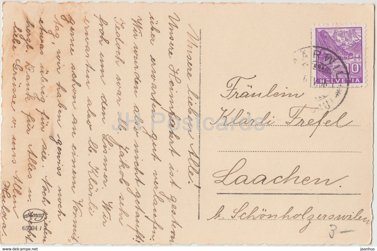 Easter Greeting Card - Herzliche Ostergrusse - egg - girl - Amag 65294 - old postcard - 1936 - Germany - used