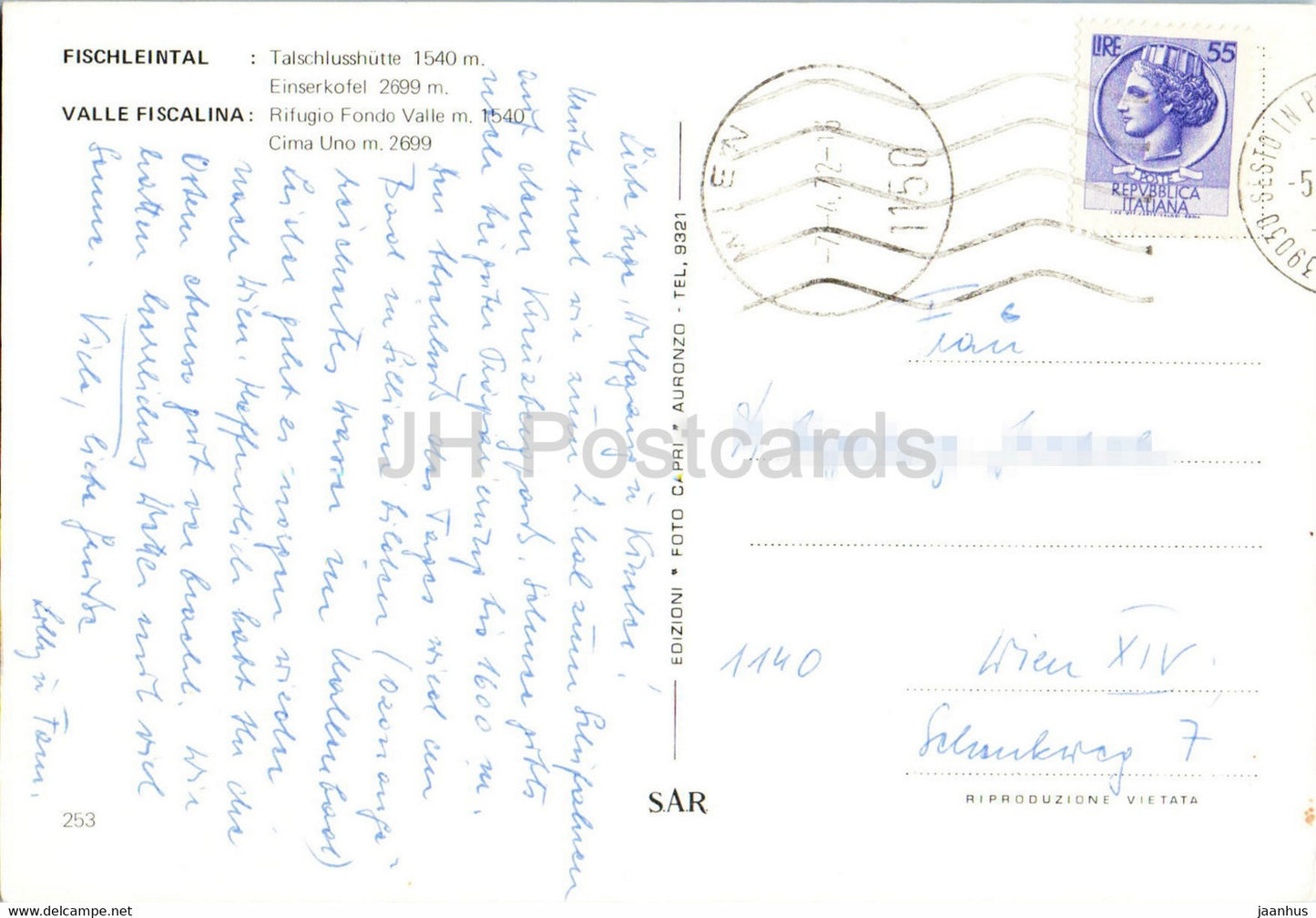 Fischleintal Talschlusshutte 1540 m - Einserkofel 2699 m - Rifugio Fondo Valle - Cima Uno - 1972 - Italie - occasion