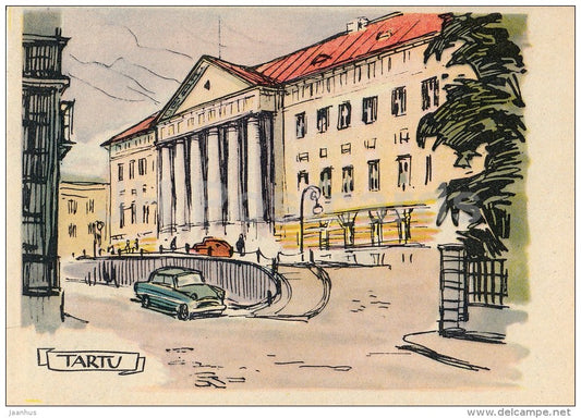 illustration by A. Kütt - Main Building of State University - Tartu - 1960 - Estonia USSR - unused - JH Postcards