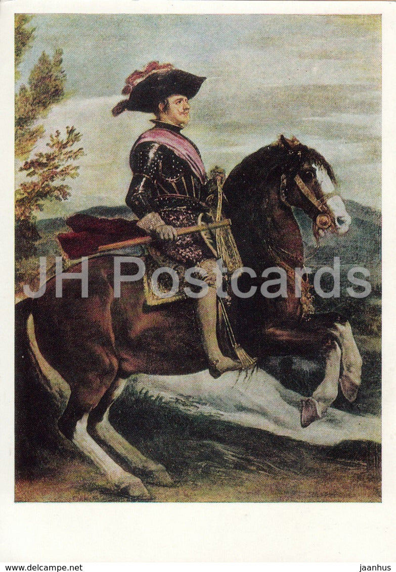 painting by Diego Velazquez - Equestrian Portrait of Philip IV - horse - Spanish art - 1968 - Russia USSR - unused - JH Postcards