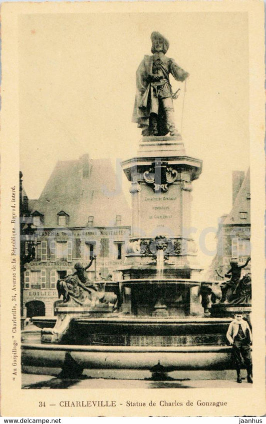 Charleville - Statue de Charles de Gonzague - monument - 34 - old postcard - France - unused - JH Postcards