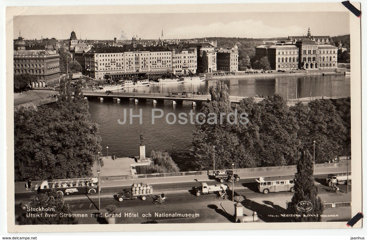 Stockholm - Strömmen - Grand Hotel - Nationalmuseum - bus - truck - old postcard - Sweden - used - JH Postcards