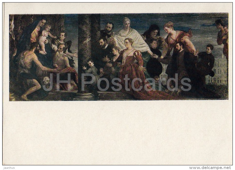 painting by Paolo Veronese - Family Cuccina before the Madonna - Italian art - Russia USSR - 1958 - unused - JH Postcards