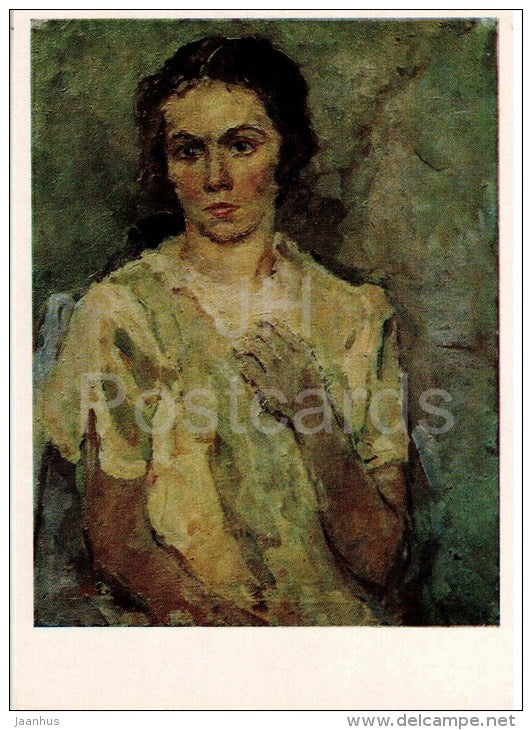 painting by A. Gorsky - Portrait of N. Aleynikova , 1947 - woman - russian art - unused - JH Postcards