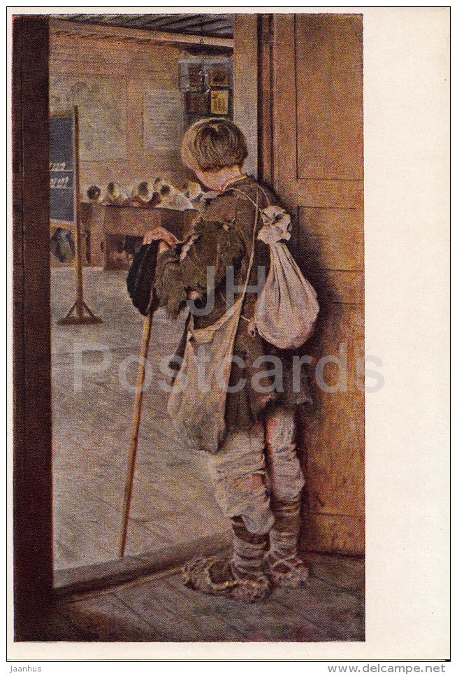 painting by N. Bogdanov-Belsky - At The School Door , 1897 - Russian art - 1956 - Russia USSR - unused - JH Postcards