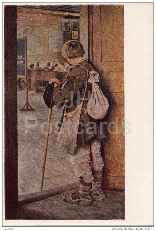 painting by N. Bogdanov-Belsky - At The School Door , 1897 - Russian art - 1956 - Russia USSR - unused - JH Postcards