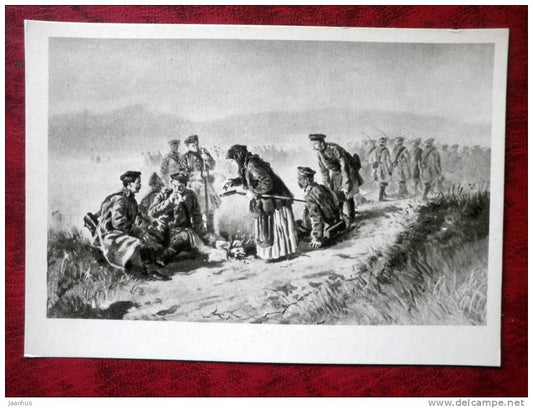 Painting by W.E. Makovsky - after the Battle of Inkerman, soldiers - art - unused - JH Postcards