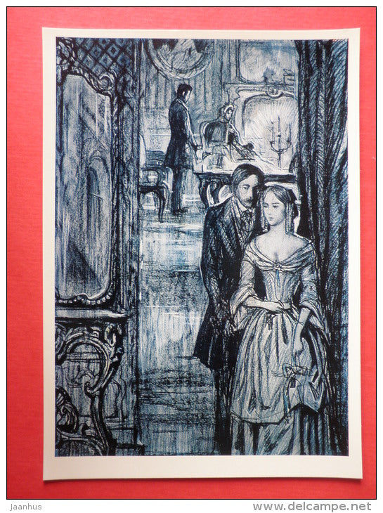 illustration by I. Glazunov - Rayskiy visiting Petersburg - novel by I. Goncharov - 1976 - Russia USSR - unused - JH Postcards