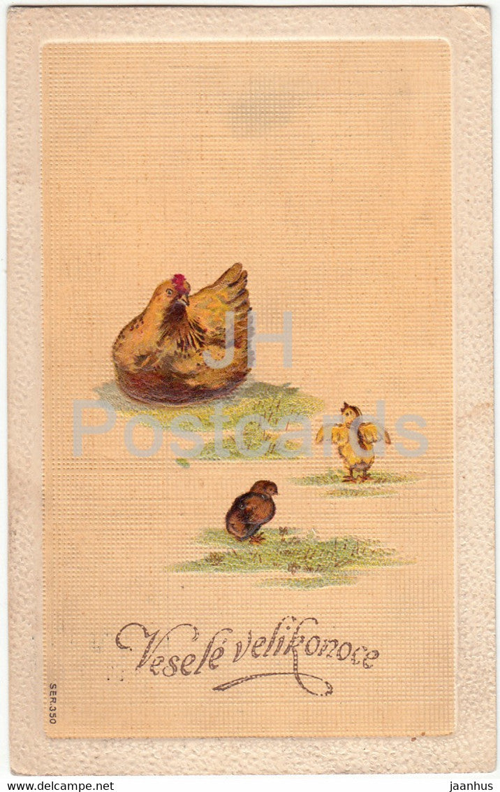 Easter Greeting Card - Vesele Velikonoce - chicken - Ser 350 - old postcard - Germany - used - JH Postcards