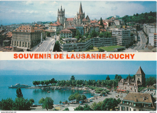 Souvenir de Lausanne Ouchy - port - cathedral - 1983 - Switzerland - used - JH Postcards