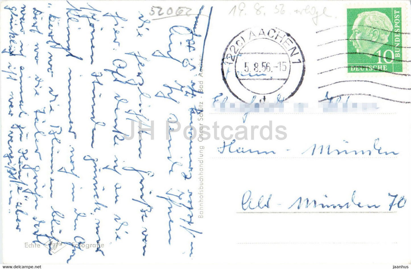 Bad Aachen - Katschhof - Elisenbrunnen - Theater - Postwagen - Rathaus - Kurhaus - old postcard - 1956 - Germany - used